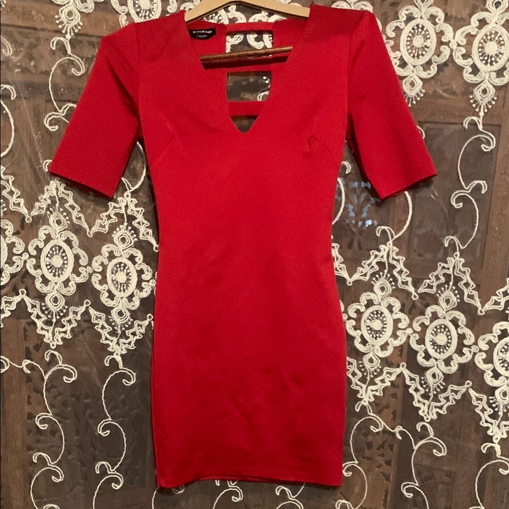Fashion Nova Red Bodycon Mini Dress V-Neck Short Sleeve‎